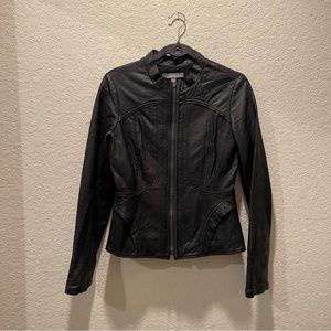 Ace Delivery women black  leather lightweight lined moto jacket, size M